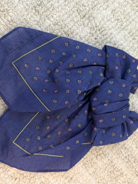 Givenchy Accessories - Givenchy Blue Cotton Accent Scarf with Pink and Green Dots